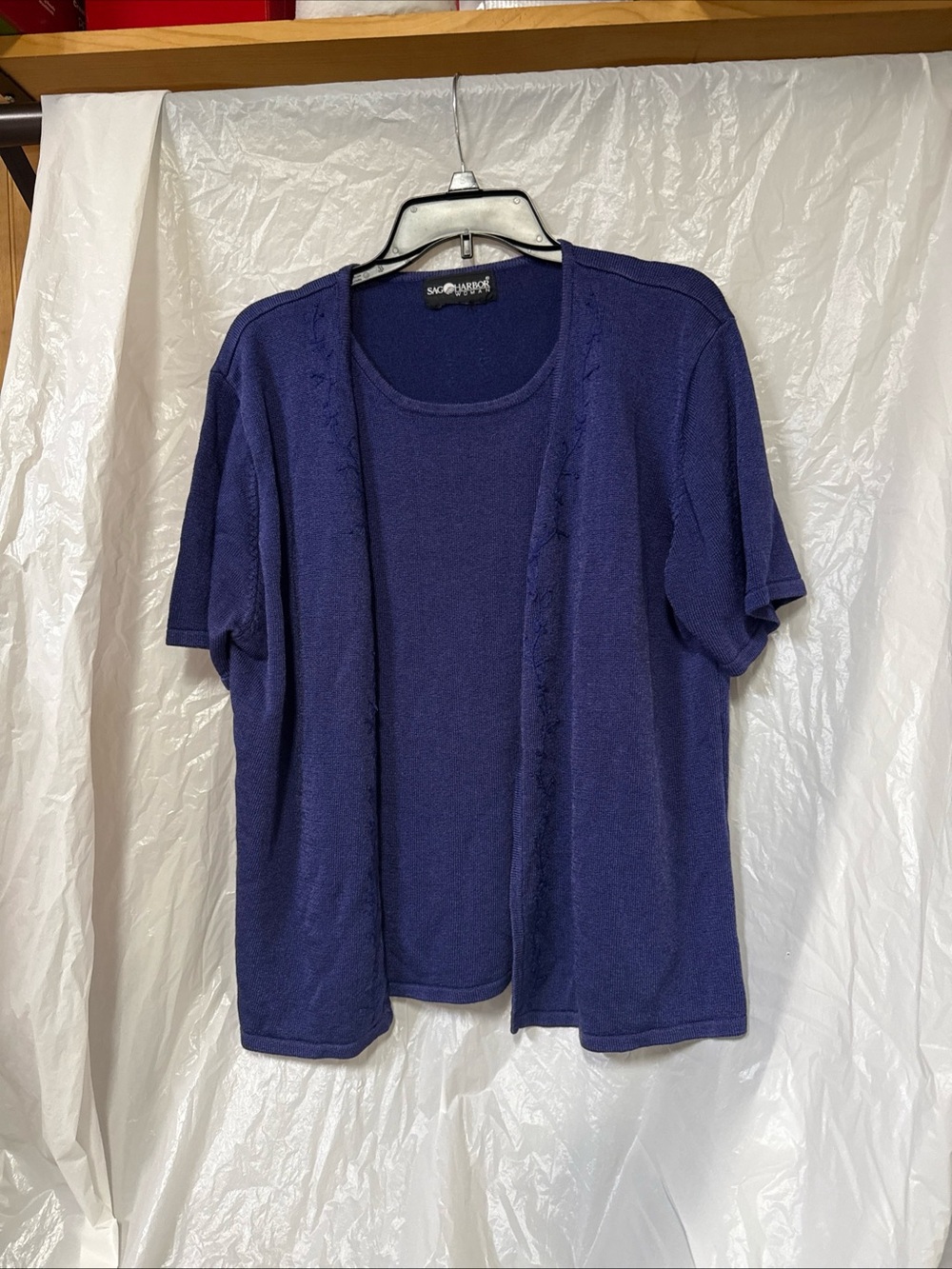 Sag Harbor Woman Royal Blue Open-Front Short Sleeve Cardigan Large
